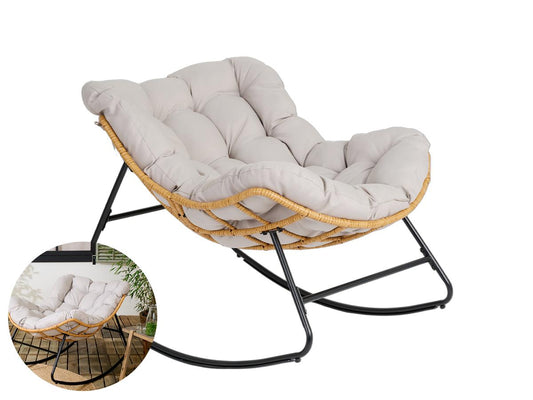 Fauteuil à bascule en rotin Lifa Garden avec coussin - Naturel - 110 x 70 x 90 cm