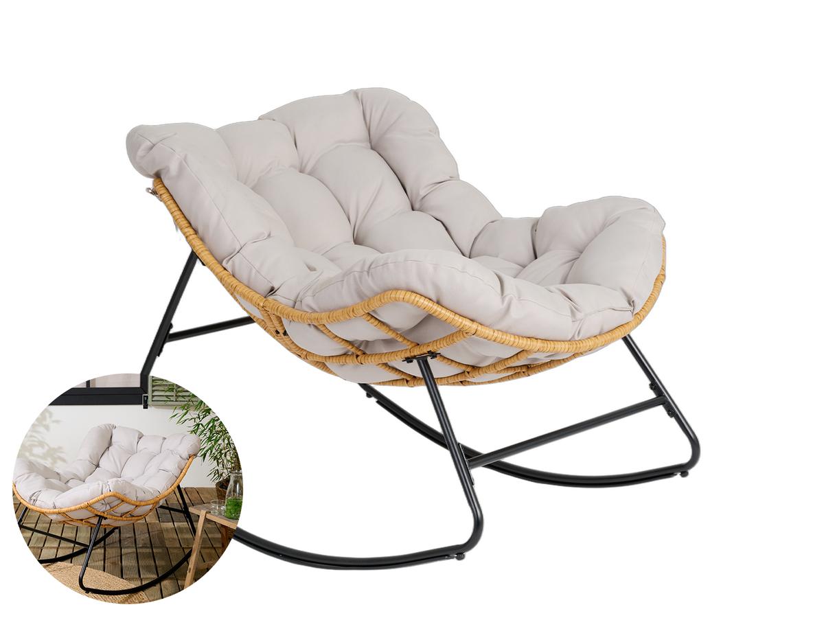Fauteuil à bascule en rotin Lifa Garden avec coussin - Naturel - 110 x 70 x 90 cm