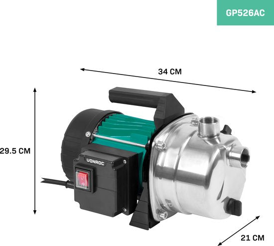 VONROC Pompe d'arrosage / Pompe à eau 1000W - 3500l/h - corps de pompe en acier inoxydable - Pour arroser le jardin/la pelouse