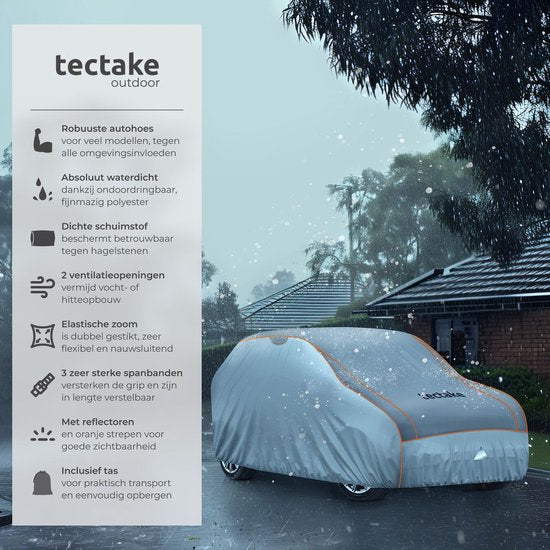 tectake® Car Cover - Voile de voiture extérieure - Protection contre la grêle - Couverture imperméable avec 3 sangles ajustables - Respirante - Housse de protection de voiture avec sac de rangement - Compatible avec de nombreux modèles - Taille (LxLxH) 52