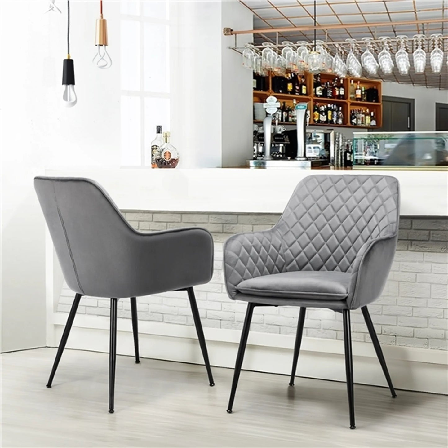 Yaheetech Lot de 2 chaises de salle à manger - Gris clair - Velours - Avec accoudoirs - 120 kg - 57,5 x 58 x 86,5 cm