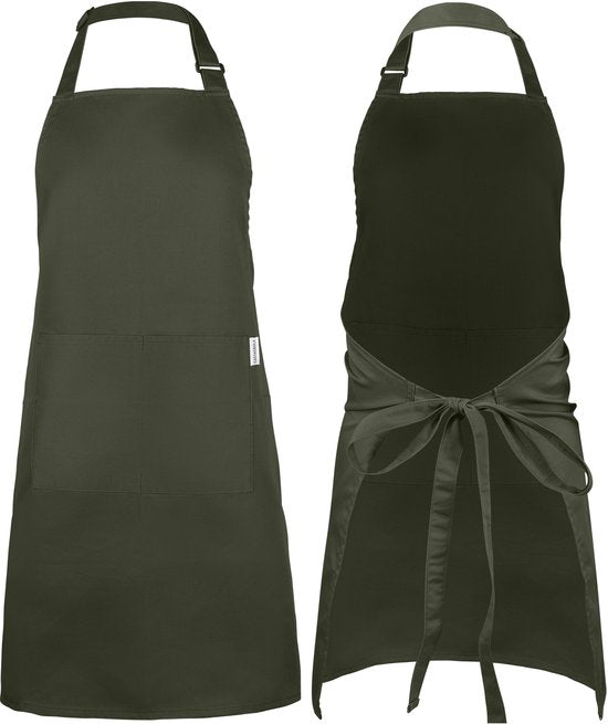 Tablier de cuisine Castagnola - Résistant à l'eau et à la saleté - Tablier de cuisine professionnel - Tablier pour femmes et hommes - Tablier de traiteur - Unisexe - Boucle réglable - Compartiments extra-larges - Vert