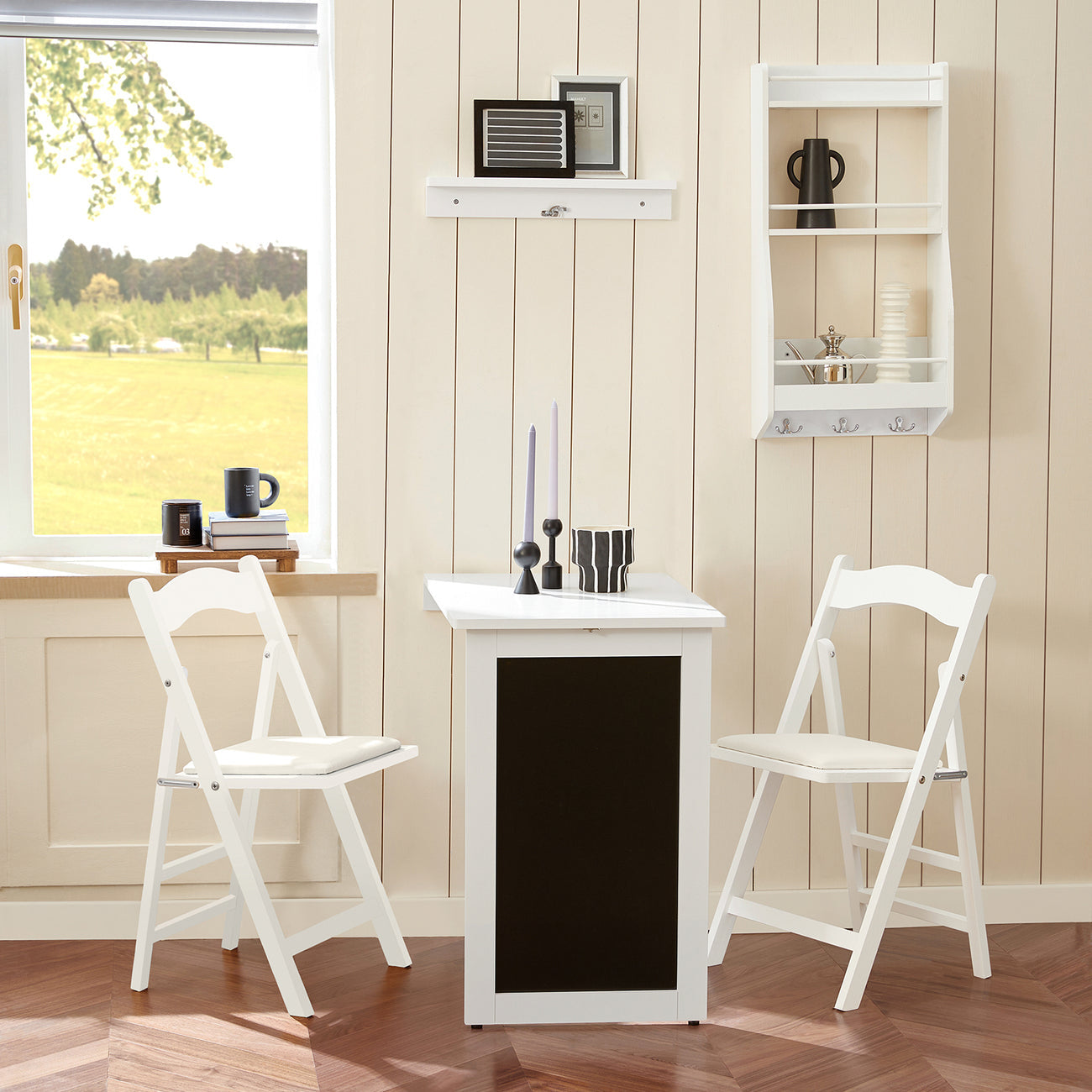 SoBuy FWT03-PF Table de salle à manger pliante avec tableau - Max. 80 kg - 75 x 50 x 76 cm - Blanc