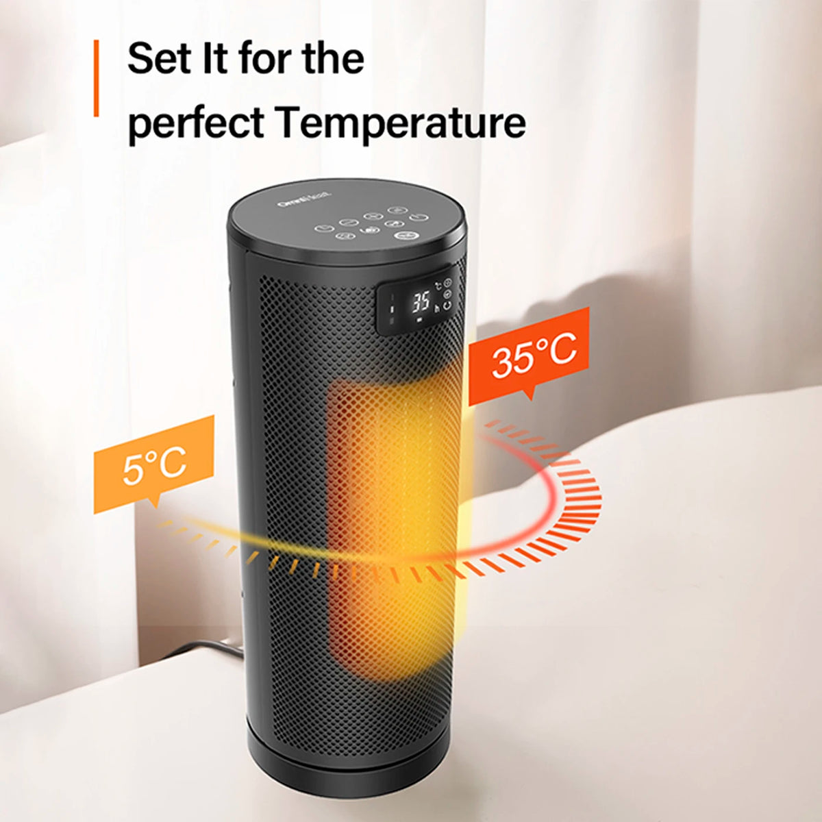 Radiateur soufflant céramique OmniHeat 1 800 W – 4 niveaux de chaleur, mode Éco, télécommande et minuterie 24 heures
