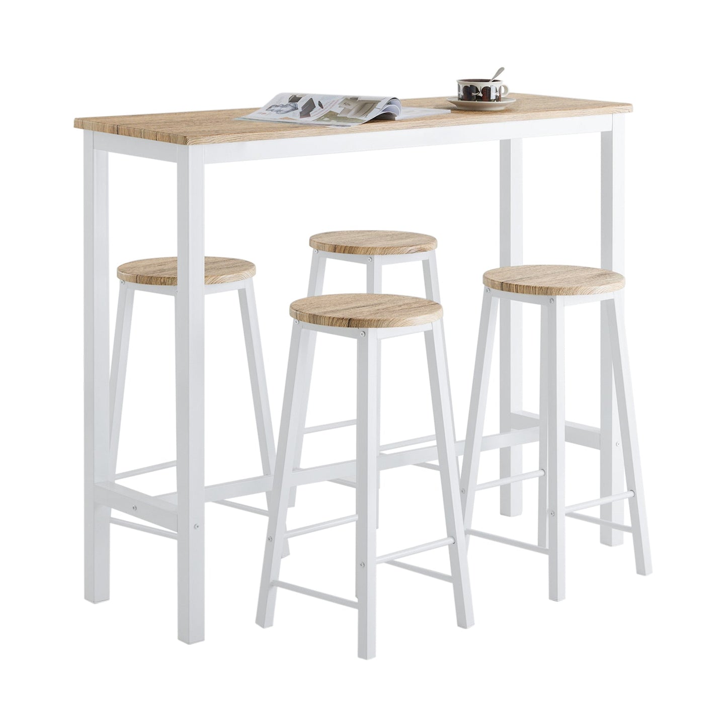SoBuy Table de bar avec 4 tabourets - Max. 150 kg - Industriel - 120 x 40 x 100 cm - Marron / Noir