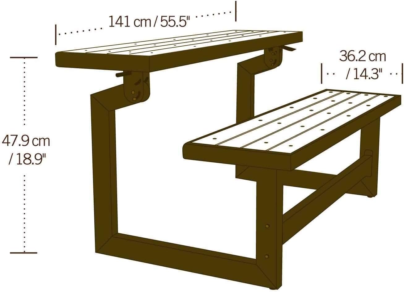 Table banc convertible lifetime - 140 x 88 x 36 - Marron