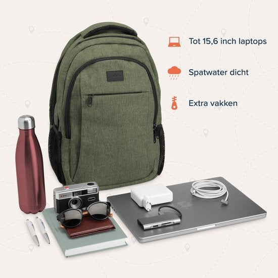 TRVLMORE Sac à dos - 28L - 15.6 inch - Sac à dos pour ordinateur portable - Sac d'école - Unisexe - Vert résistant aux éclaboussures
