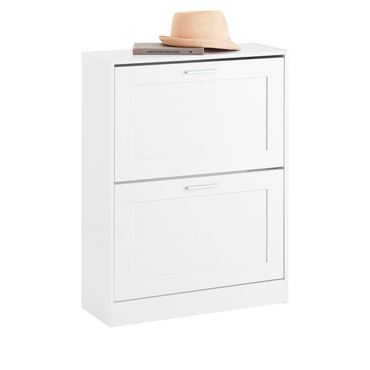 SoBuy FSR137-W Armoire à chaussures moderne blanche à 2 abattants | compacte 60x25x80 cm