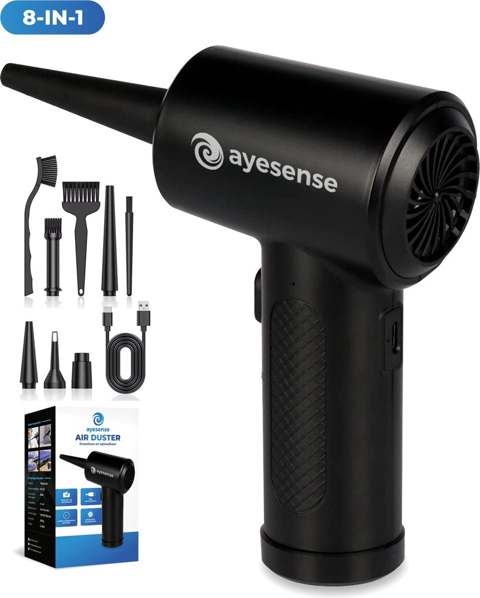 AyeSense 8 in 1 Air Duster Pro - 8 Opzetstukken - Draadloos & Oplaadbaar - Perslucht - Compressed Air