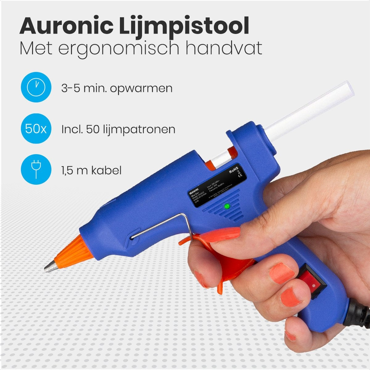 Pistolet à colle Auronic - avec 50 cartouches de colle - 20W