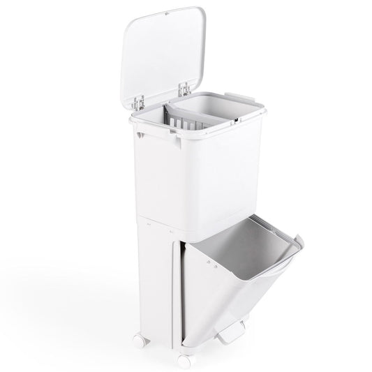 Coast 2-Layer Trash Can - Poubelle à fond incliné - 4 roues - 42.5 x 28 x 72.5 cm - Blanc