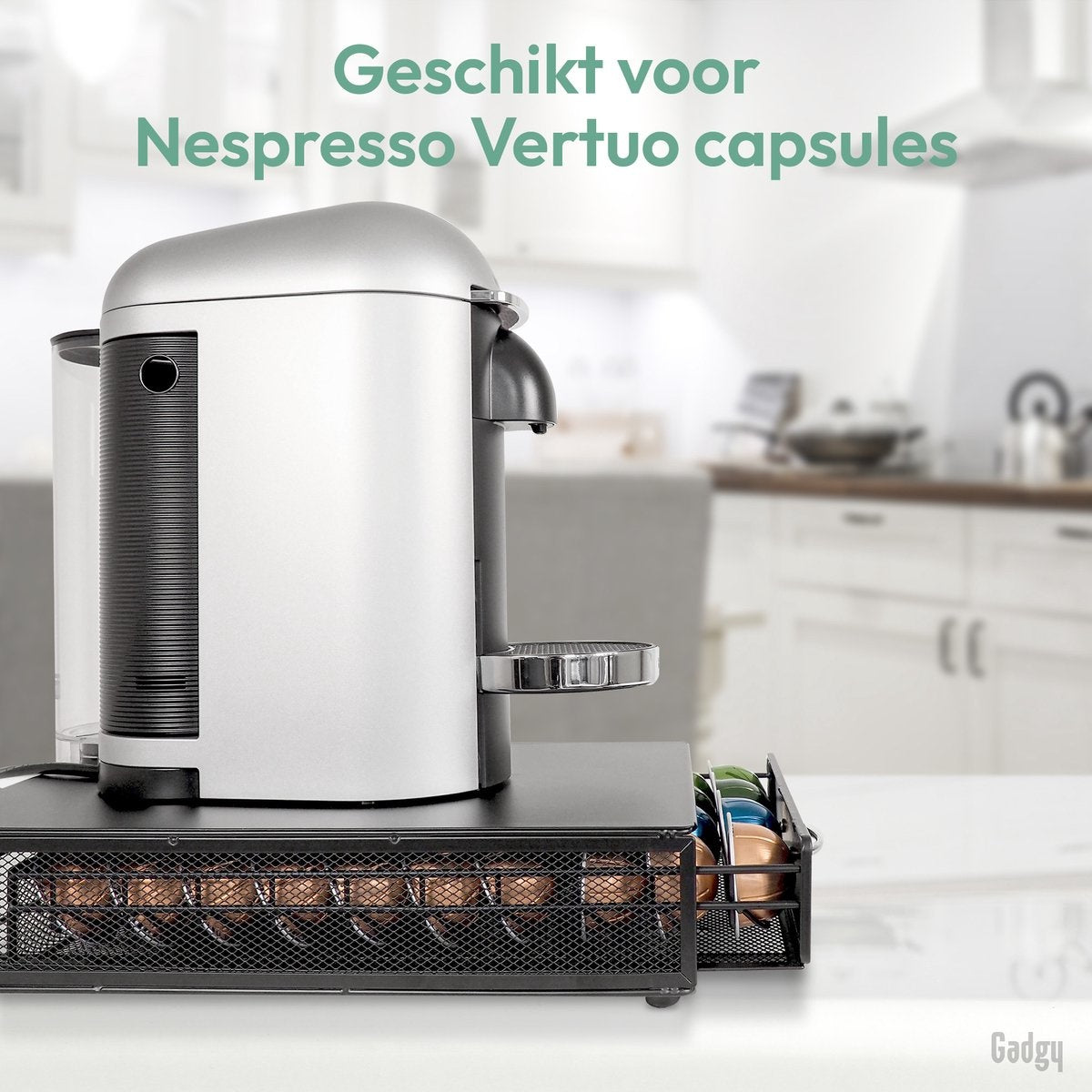 Gadgy Porte-capsules pour 40 tasses Vertuo - Porte-tasses à café avec tiroir - Noir - acier inoxydable