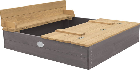 Bac à sable en bois AXI Ella 100 x 95 x 20 cm - Gris/Marron - Avec couvercle et 2 bancs - Bois de pruche certifié FSC