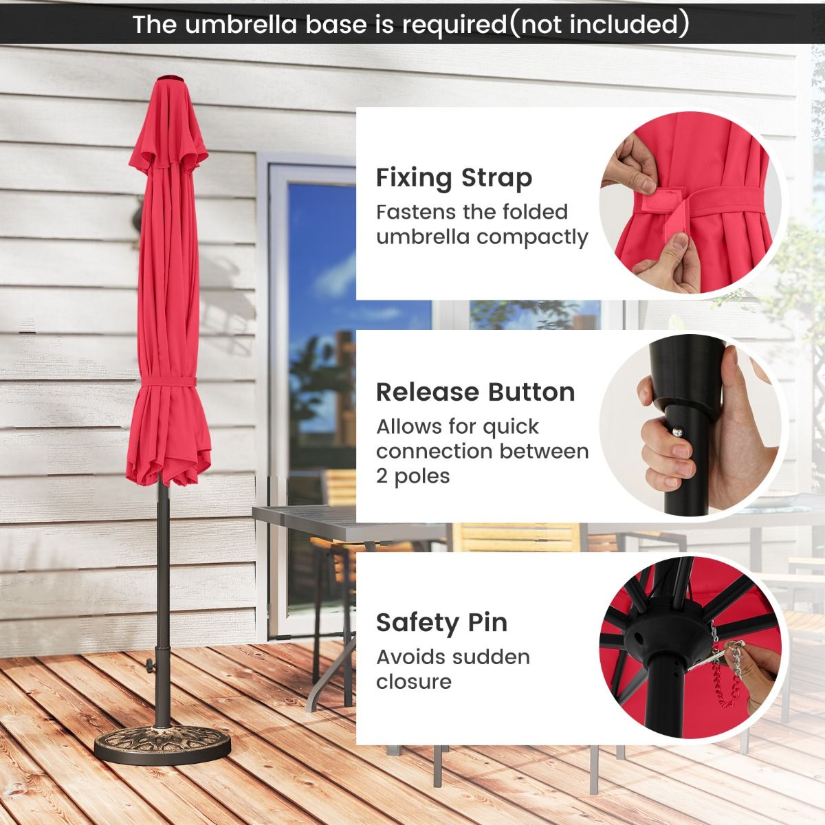 Coast Terrace Parasol 270 cm Wine Red - Grand parasol inclinable avec manivelle, protection UV et capot de parasol ventilé