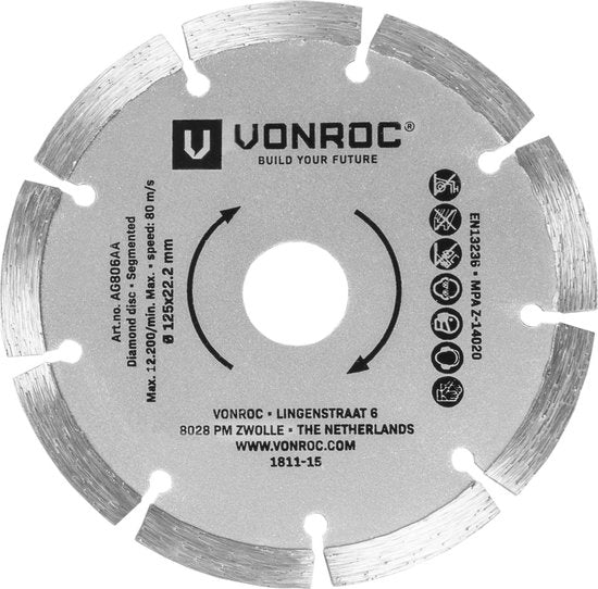 VONROC Jeu de disques diamantés - Ø125MM - universel - 3 pièces - Segment, Turbo & Full Edge