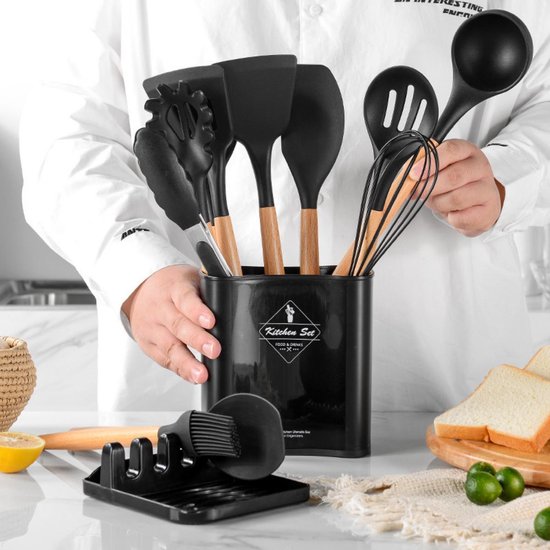 VAIVE Batterie de cuisine 13 pièces avec support - Batterie de cuisine - Fouet - Spatule Silicone
