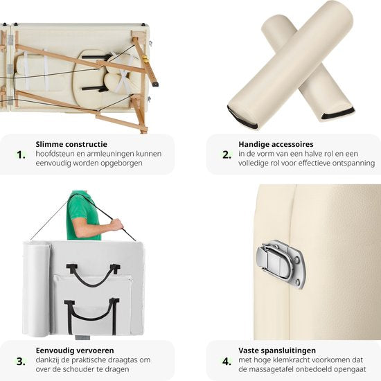 tectake® - Table de massage Table de traitement - matelas de 7,5 cm de haut + coussins roulants et sac de transport - divan de traitement - sac de rangement inclus - pliable