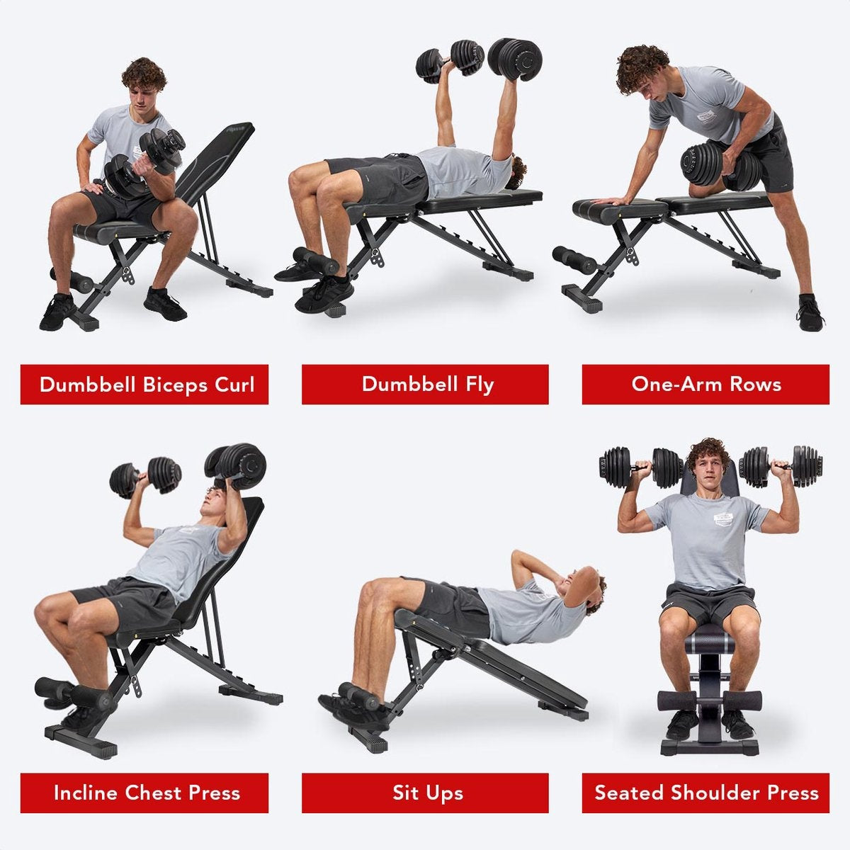 LifeGoods Fitness Halter Bench - Banc d'exercice - Banc de musculation - Banc d'exercice - Réglable - Pliable - Noir/Gris