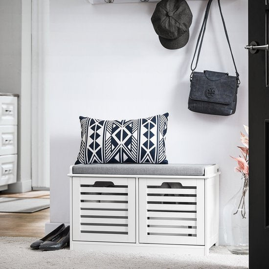 SoBuy FSR23-II-W Banc d'entrée - Banc à chaussures blanc avec rangement