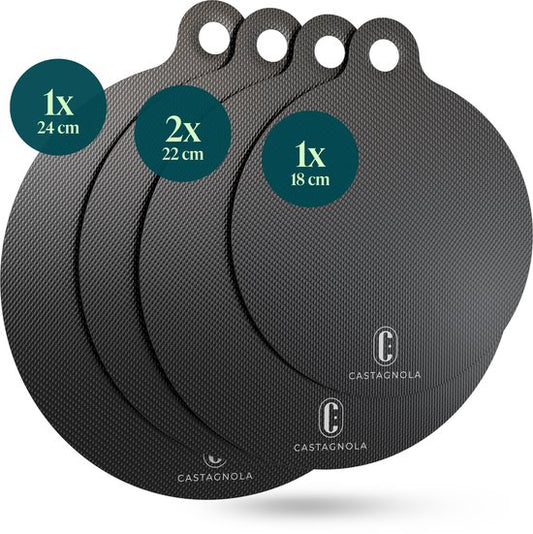 Protecteur pour plaques à induction Castagnola - Protecteur de casserole résistant à la chaleur jusqu'à 280 °C - Plaque de protection pour plaque de cuisson et plaque à induction - Tapis antidérapant pour casseroles - Lot de 4 : 1 x 18 cm, 2 x 22 cm et 1