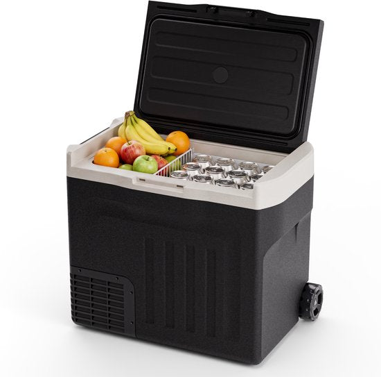 Auronic Electric Cool Box - Compresseur - 40L - 12V et 240 volts - Réfrigérateur de camping - Frigobox Car - Avec roues et poignée - Noir