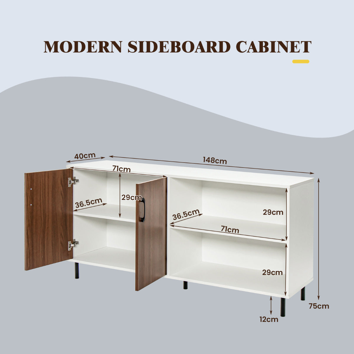 Armoire buffet moderne Armoire crédence avec portes ouvertes et compartiments Armoire de cuisine avec pieds en métal Armoire de bar