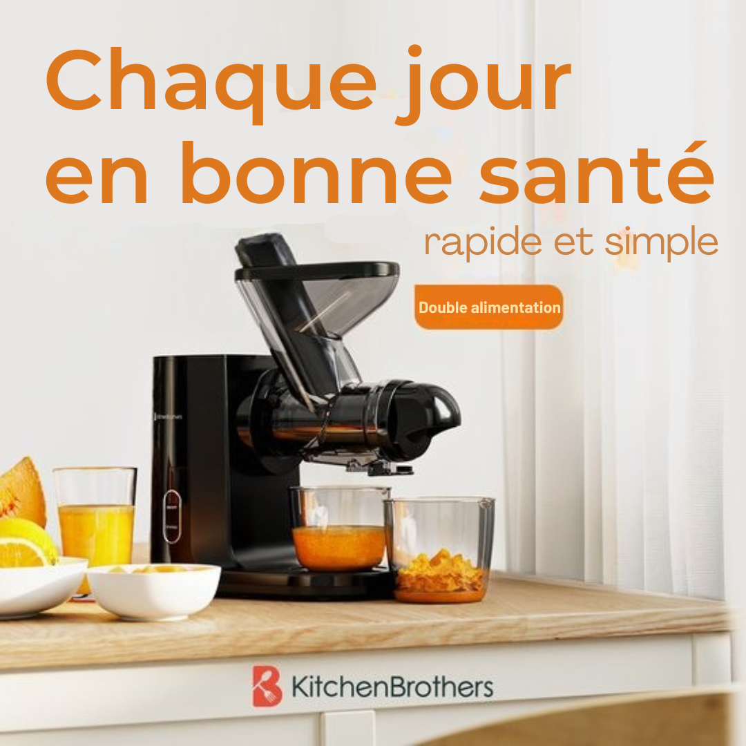 KitchenBrothers Slowjuicer - Presse-agrumes - Presse-légumes et fruits - Alimentation 43 mm et 60 mm - 400 ml - Noir