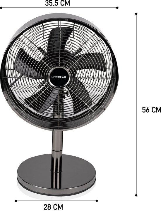 Ventilateur de table Lifetime Air - 230V - Ventilateur de bureau 30CM - 3 vitesses - Fonction oscillante - Inclinaison - Noir