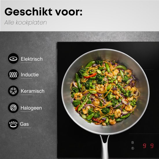 Savoré Kitchen Wok pan stainless steel 28 cm with Lid - Induction Suitable - Wok pans - 3-Ply - Professional Heat Distribution