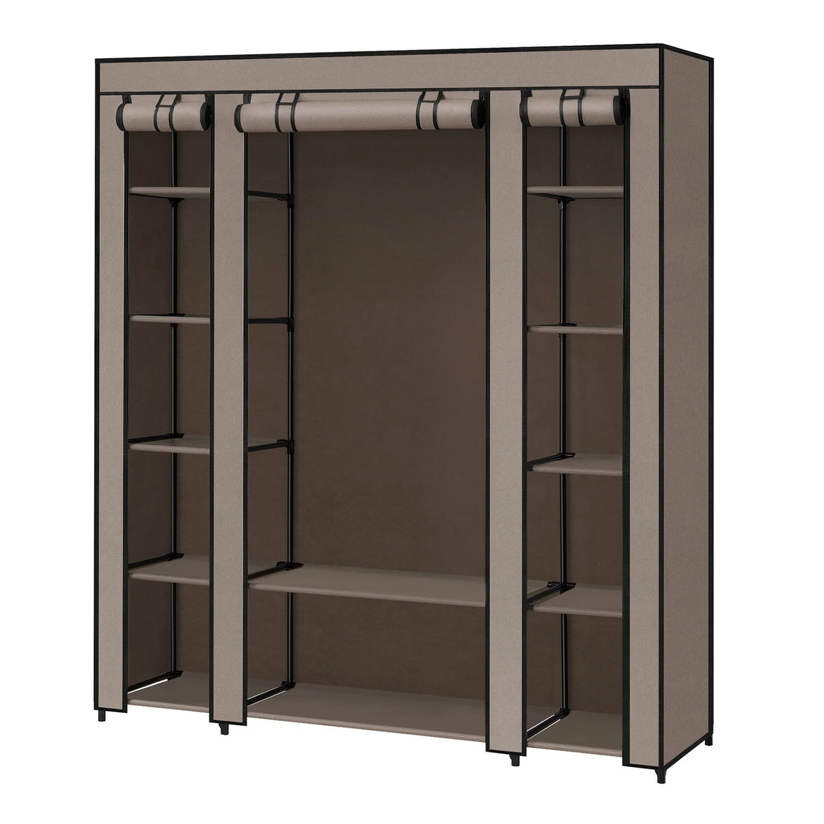 Armoire Ochama, armoire portable pour chambre, penderie avec housse en tissu, rangement pour vêtements, 150 x 45 x 175 cm, taupe