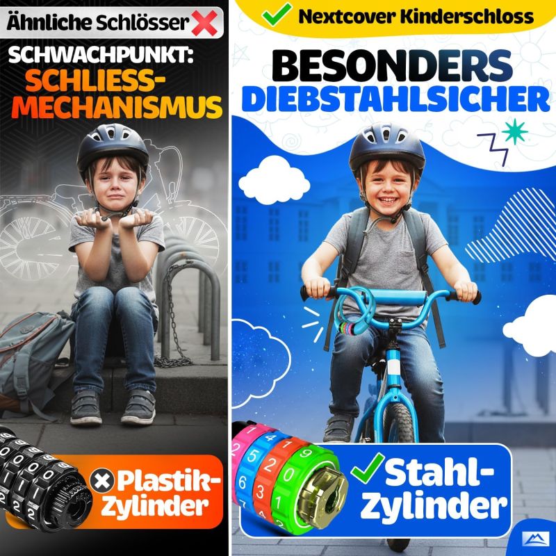 NEXTCOVER® Antivol pour vélo d'enfant avec code à 4 chiffres - Antivol à combinaison avec chiffres colorés