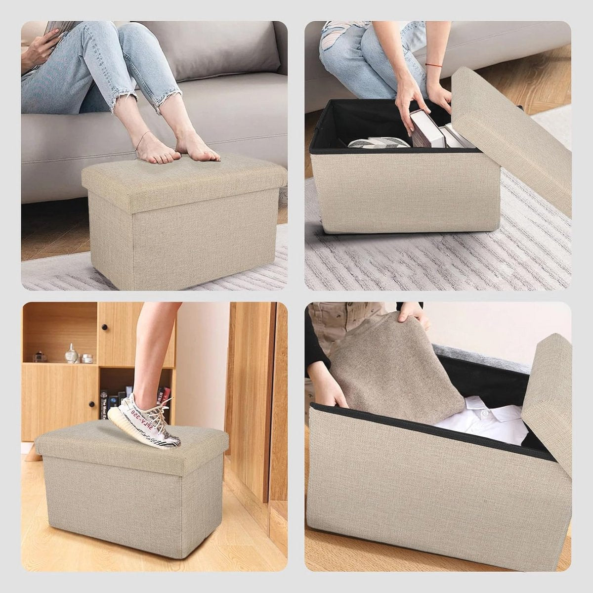 Ceruzo pouf pliant biplace avec rangement - beige - 76 × 38 × 38 cm - polyester/mdf