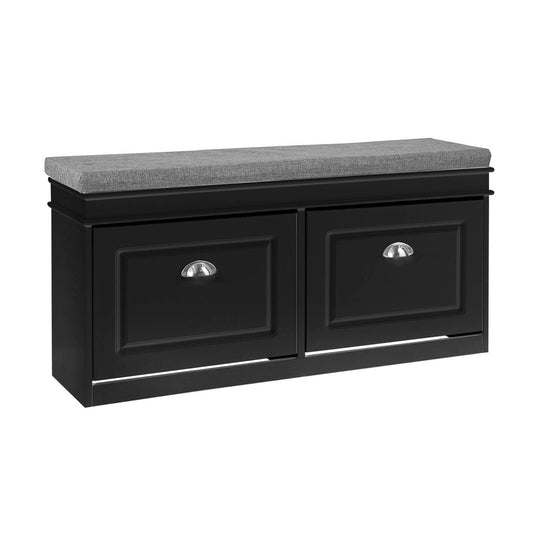 SoBuy FSR64-SCH Meuble de rangement pour chaussures 2 abattants avec coussin - Noir
