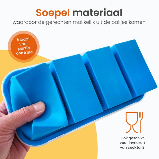 Goliving 4 in 1 Freezer Containers - Freshness Containers - 4 x 250ml - Meal Prep Containers - Silicone Storage Containers with Lid - Baby Food Storage Box - Freezer and Microwave - Blue