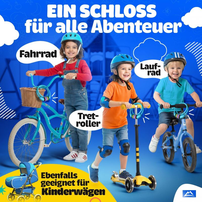 NEXTCOVER® Antivol pour vélo d'enfant avec code à 4 chiffres - Antivol à combinaison avec chiffres colorés