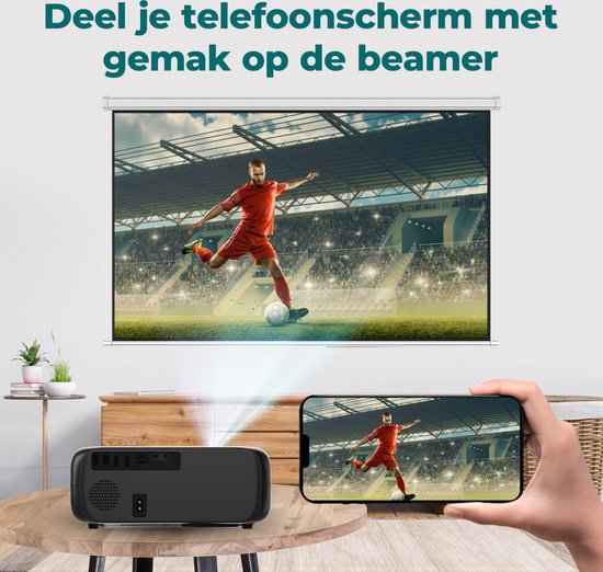 Spoused Beamer - Full-HD - 12 000 Lumens - Streaming depuis votre téléphone avec WiFi - Mini Beamer - Noir - Android