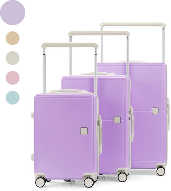 Skycases City Walker - Ensemble de valises 3 pièces | Léger et durable | 20, 24 et 28 pouces | Roues pivotantes à 360° | Verrouillage TSA | Housses de protection incluses - Violet
