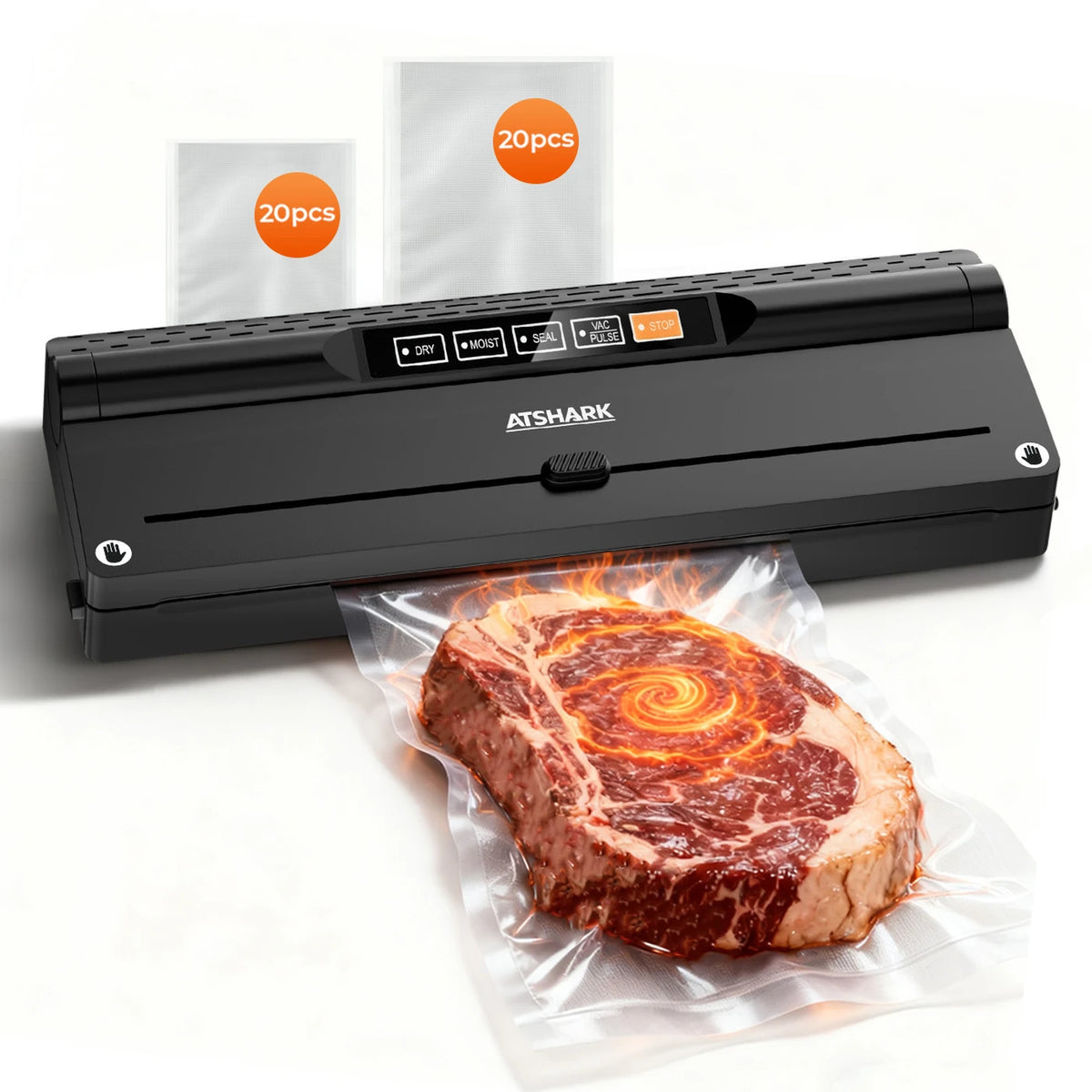 Machine à emballer sous vide Atshark VS6615H - 5-en-1 - 40 sachets sous vide - Compacte