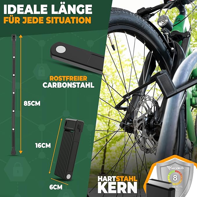 MIVELO Cadenas pour vélo - Cadenas pliant avec support et clé - 85 cm - Noir