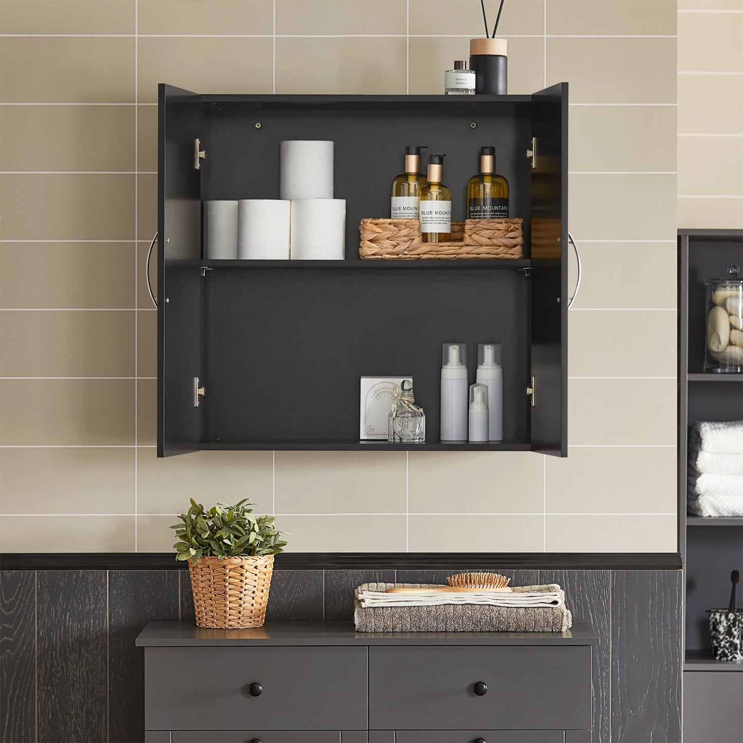 SoBuy Armoire murale 2 portes - 60x30x60 cm - Noir - Etagère réglable