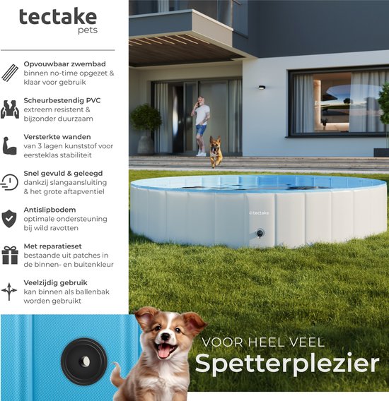 tectake® Dog Pool - Piscine pour chiens - Piscine à balles - Pliable - ⌀160 cm - Très robuste - Facile à remplir et à vider