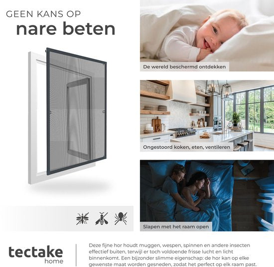 tectake® Moustiquaire à encastrer - Moustiquaire de fenêtre - 130 x 150 cm - Pour cadres de fenêtre, réglable sur mesure sans perçage ni vis - Moustiquaire anti-moustiques - Anthracite