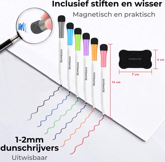 Systemyze - Planificateur mensuel et hebdomadaire - Tableau blanc magnétique - Planificateur mensuel magnétique - Marqueurs et gomme inclus - Format A3