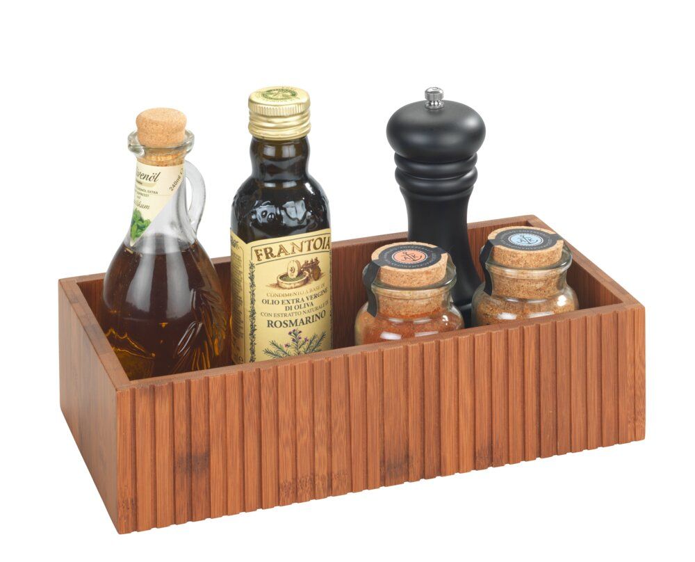 Boîte de rangement WENKO Mera en bambou fumé - 30 x 15 x 8 cm - Motif rainuré