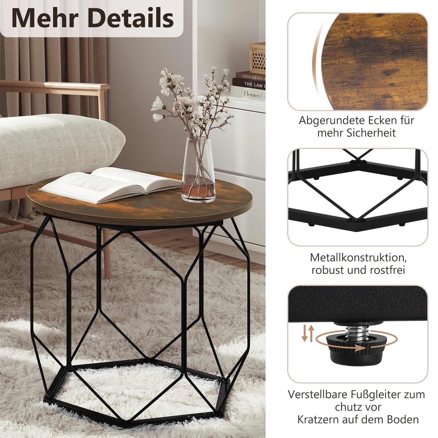 Ensemble de tables basses Woltu - 2 pièces - Rondes - Fibre de bois marron/noir