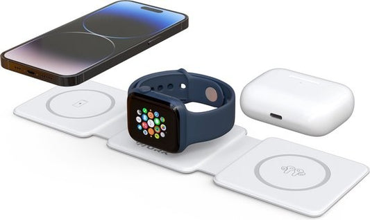Wurk - Chargeur sans fil 3-en-1 - Comprend un adaptateur de charge rapide - Pliable - Convient à iPhone et Android - 15W