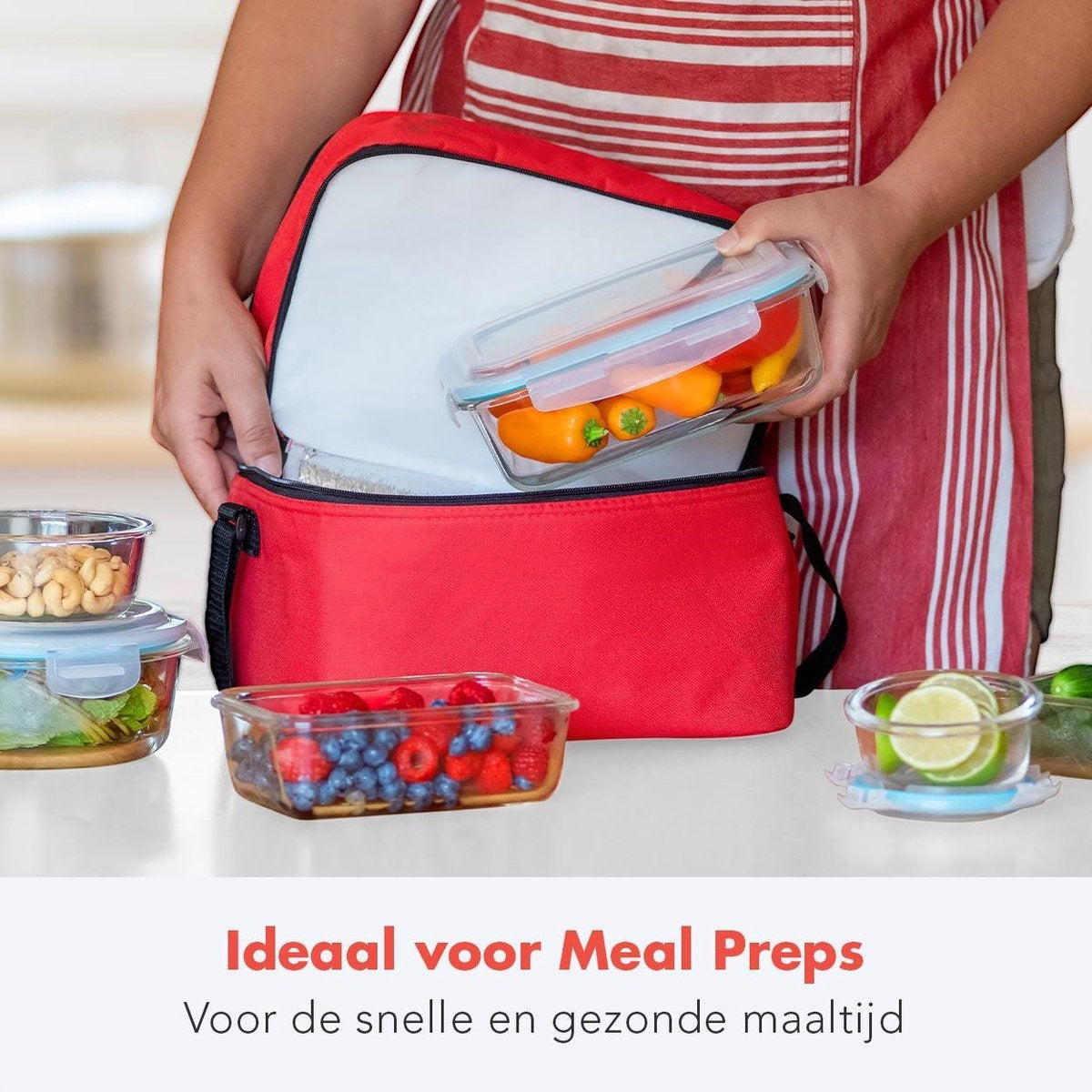 KitchenBrothers Meal Prep Trays - Ensemble de plateaux fraîcheur - hermétique - sans BPA - en verre - 9 pièces