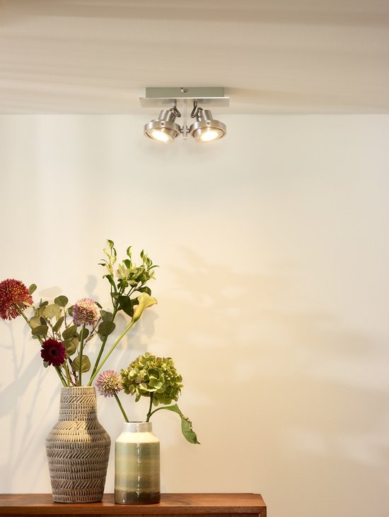 Spot de plafond Lucide LANDA - LED « Dim to warm » - GU10 - 2 x 5 W 3000 K/2200 K - Chrome mat