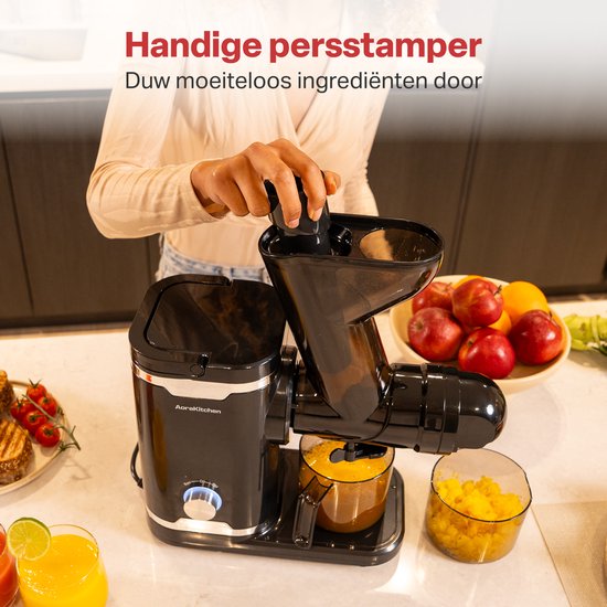 AoraKitchen Slowjuicer - avec fonction Reverse - Extracteur de jus - 500 ML - presse-agrumes - pour légumes et fruits - Fruit Press - Noir