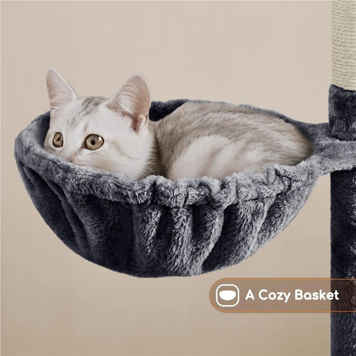 Yaheetech Cat Post With 5 Sisal Poles - Equipped With Padded Viewing Platform And Hammock And Cat Burrow - For 2 To 3 Small And Medium Cats - Dark Grey Plush And Metal - 43,5 x 43,5 x 106 cm